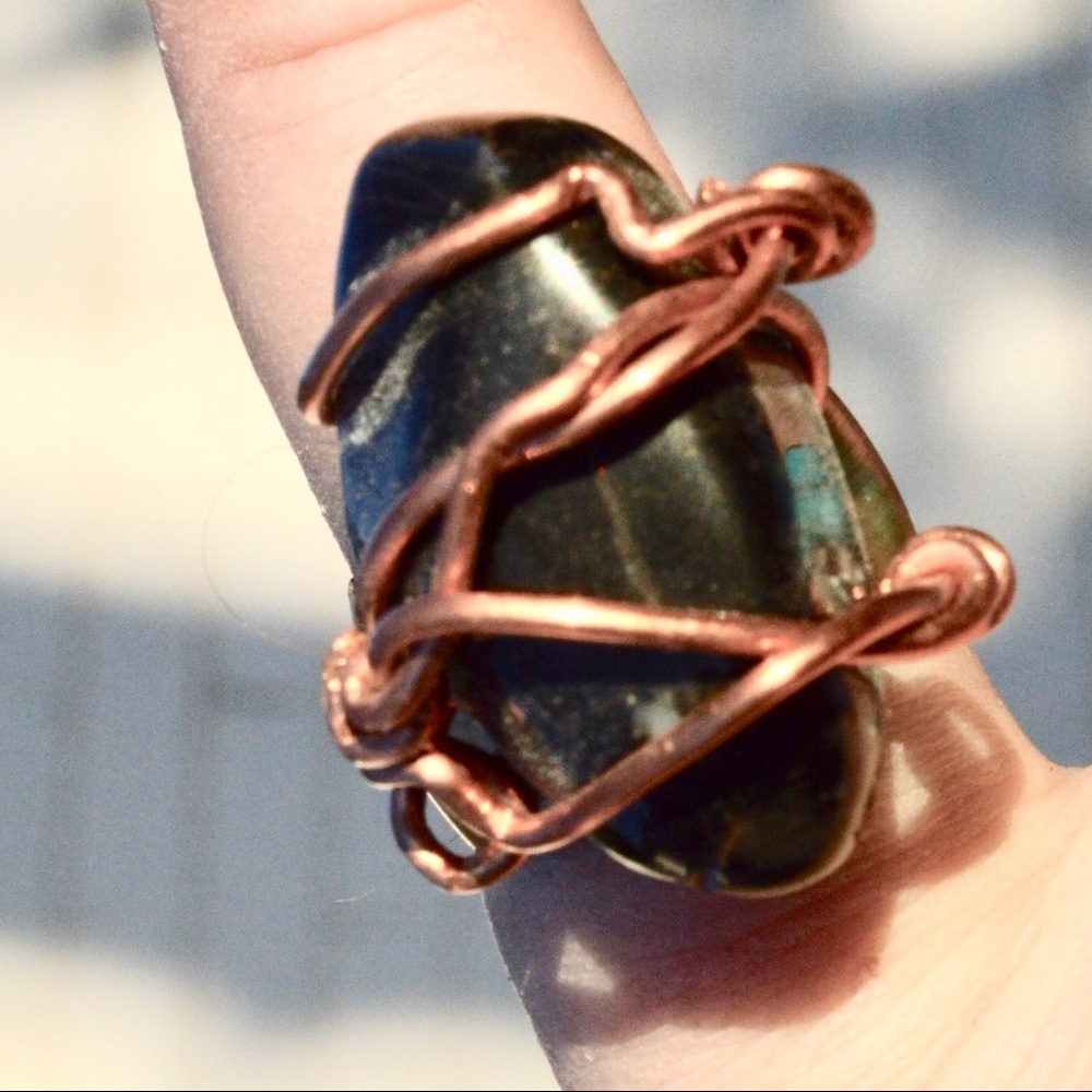 Handmade Black Onyx Ring – Custom Copper & Brass Statement Ring | Boho, Rustic,
